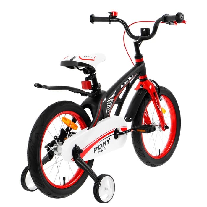 Велосипед детский BIBITU PONY, диаметр колёс 16", со съёмными колёсами, чёрный, красный