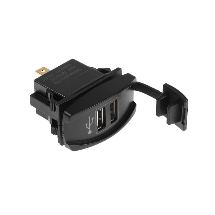 Зарядное устройство, 12-24 В, 2 USB, 3.1 А, чёрный, пластик