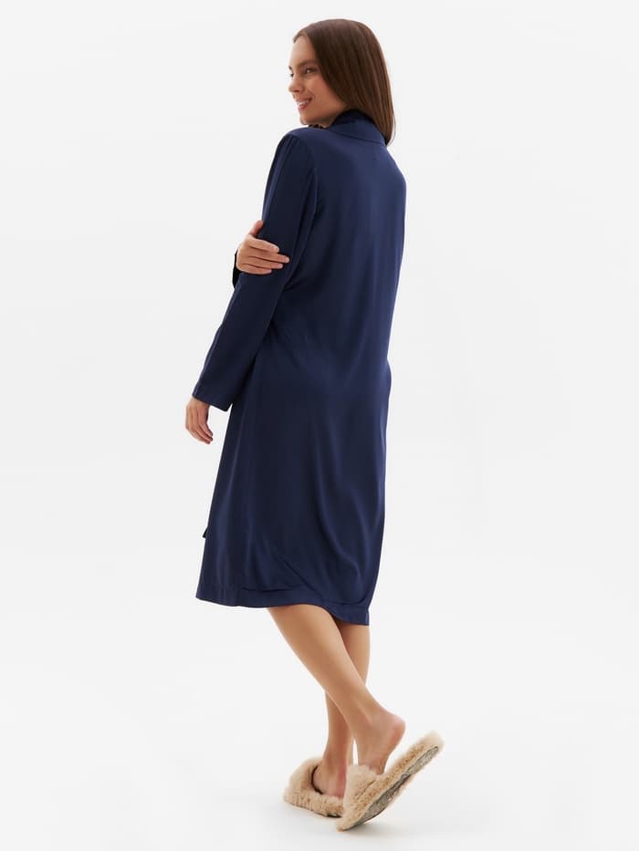 Халат домашний женский с запахом MINAKU: Home collection, тёмно-синий, размер 44