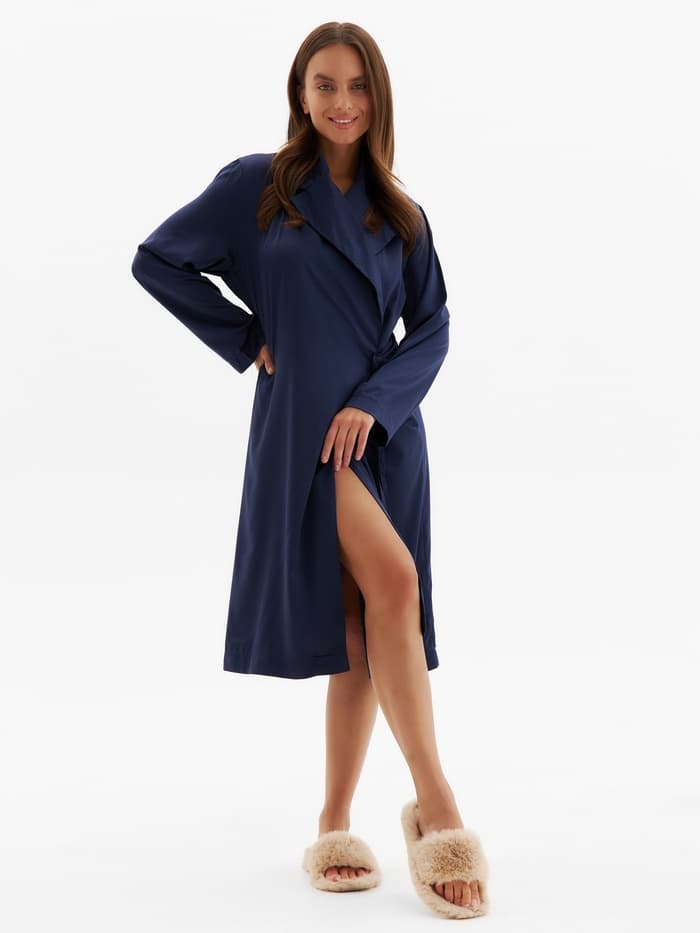 Халат домашний женский с запахом MINAKU: Home collection, тёмно-синий, размер 46