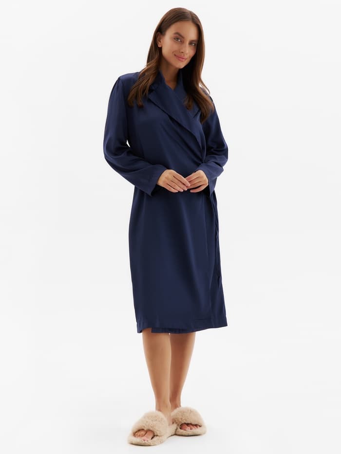 Халат домашний женский с запахом MINAKU: Home collection, тёмно-синий, размер 48