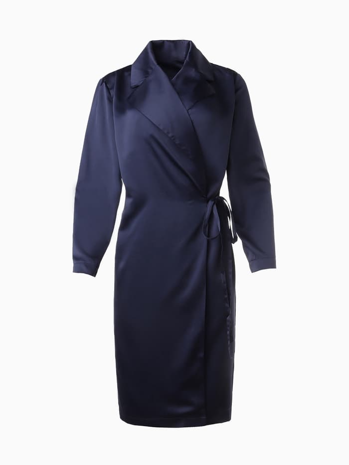 Халат домашний женский с запахом MINAKU: Home collection, тёмно-синий, размер 48