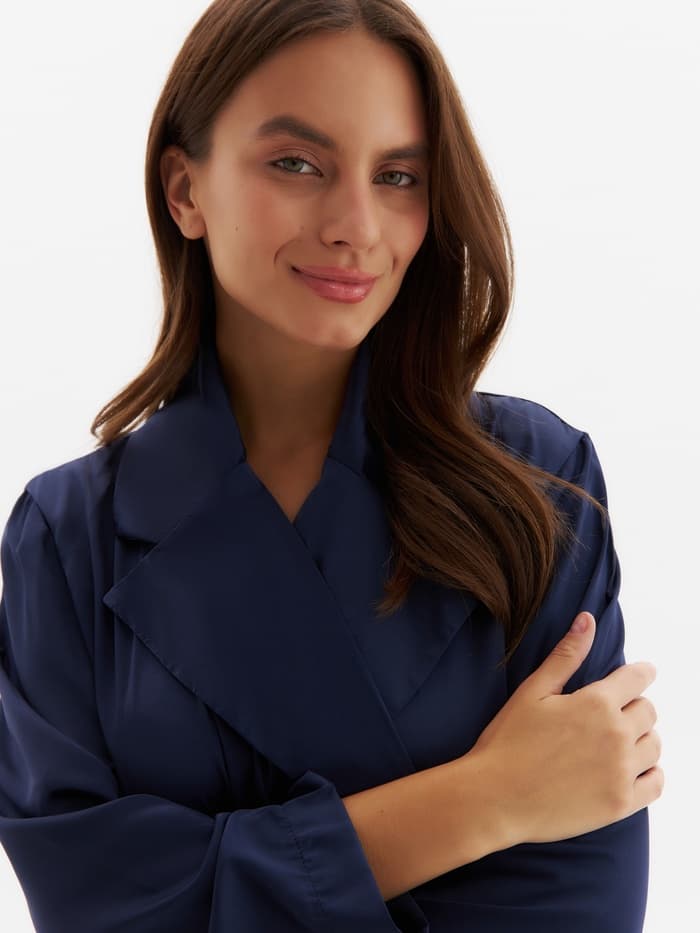 Халат домашний женский с запахом MINAKU: Home collection, тёмно-синий, размер 50