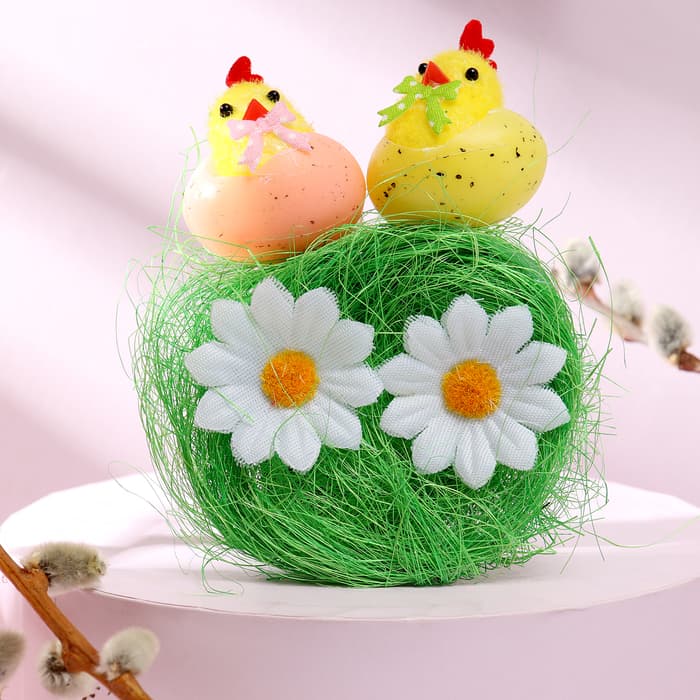 Декор пасхальный «Фигурка цыплят на сене», 2×11×11 см