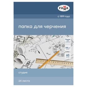 Папка для черчения А3, 24 листа, Гамма «Студия» (бумага Госзнак СПб), без рамки, 200 г/м²