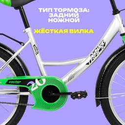 Велосипед детский Novatrack VECTOR, диаметр колёс 20", со съёмными колёсами, серебристый