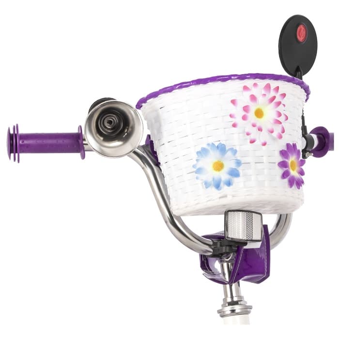 Велосипед детский Novatrack BUTTERFLY, диаметр колёс 16", со съёмными колёсами, с корзиной, белый, фиолетовый