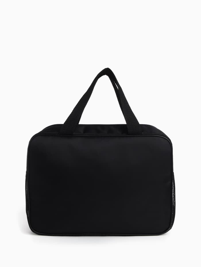 Косметичка-сумочка на молнии с сеткой, с ручками, с вышивкой, чёрная