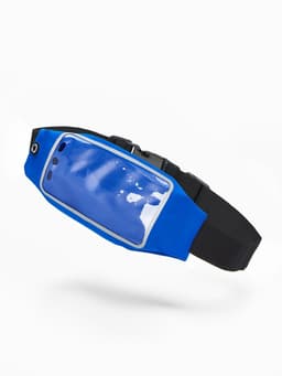 Сумка для бега на пояс, со светоотражающими элементами, прозрачный карман для телефона, 24×0.3×10 см, синяя