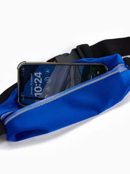 Сумка для бега на пояс, со светоотражающими элементами, прозрачный карман для телефона, 24×0.3×10 см, синяя