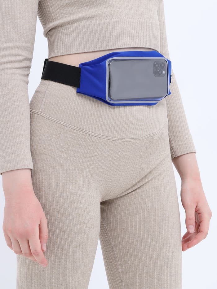 Сумка для бега на пояс, со светоотражающими элементами, прозрачный карман для телефона, 24×0.3×10 см, синяя