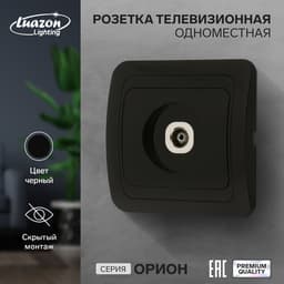 Розетка ТВ Luazon Lighting «Орион», скрытая, IP20, одноместная, чёрная