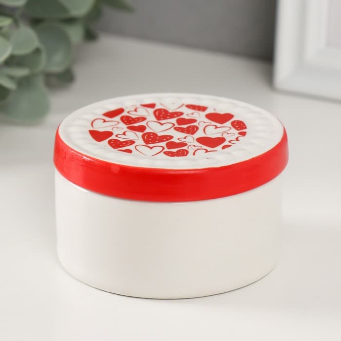 Шкатулка для украшений «Сердечки», керамика, 7.5×7.5×4.5 см
