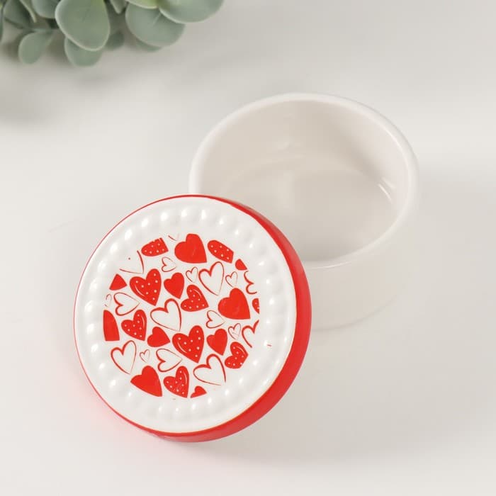 Шкатулка для украшений «Сердечки», керамика, 7.5×7.5×4.5 см