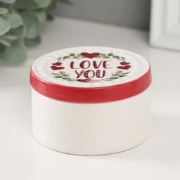 Шкатулка для украшений «Растительный венок с сердцами love you», керамика, 7.5×7.5×4.5 см