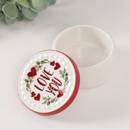 Шкатулка для украшений «Растительный венок с сердцами love you», керамика, 7.5×7.5×4.5 см