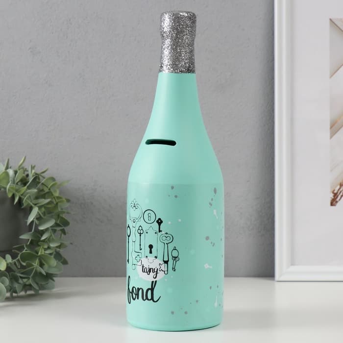 Копилка для денег «Бутылка шампанского», керамика, мятная, 9.5×9.5×30 см