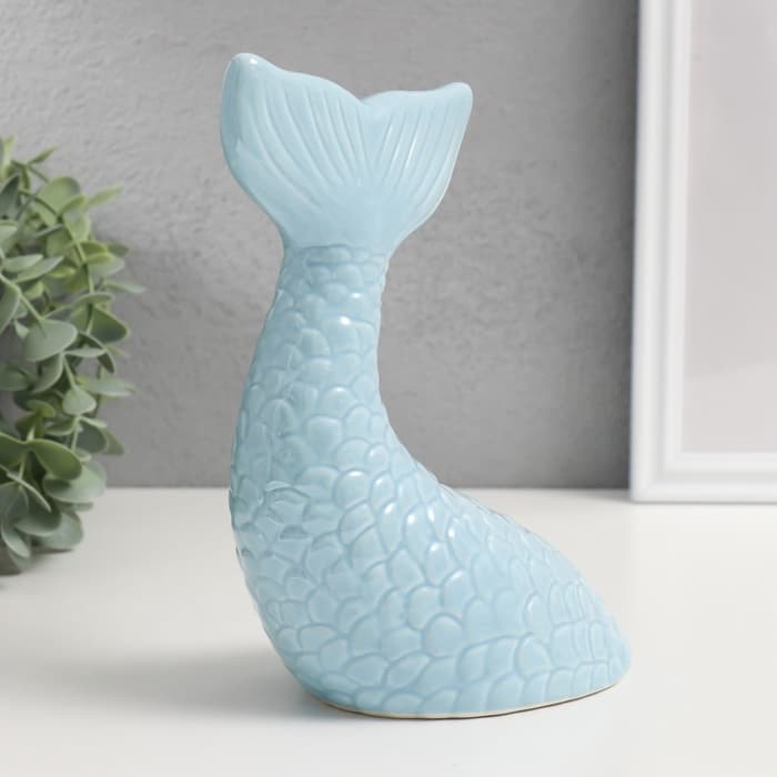 Копилка для денег «Хвост русалки», керамика, голубой перламутр, 16×9×18.8 см