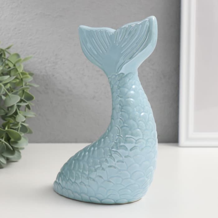 Копилка для денег «Хвост русалки», керамика, голубой перламутр, 16×9×18.8 см