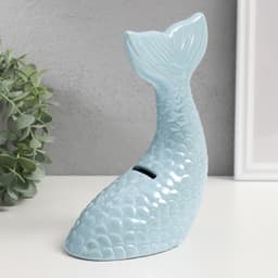 Копилка для денег «Хвост русалки», керамика, голубой перламутр, 16×9×18.8 см