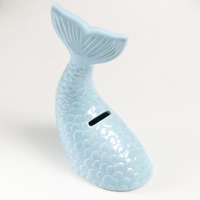 Копилка для денег «Хвост русалки», керамика, голубой перламутр, 16×9×18.8 см