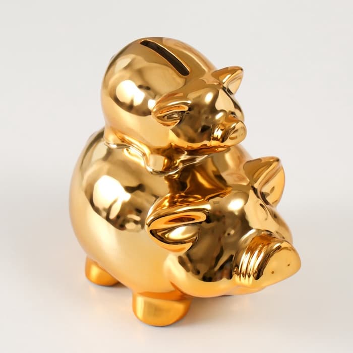 Копилка для денег «Две золотые свинки - пирамида», керамика, 12.5×8×14 см