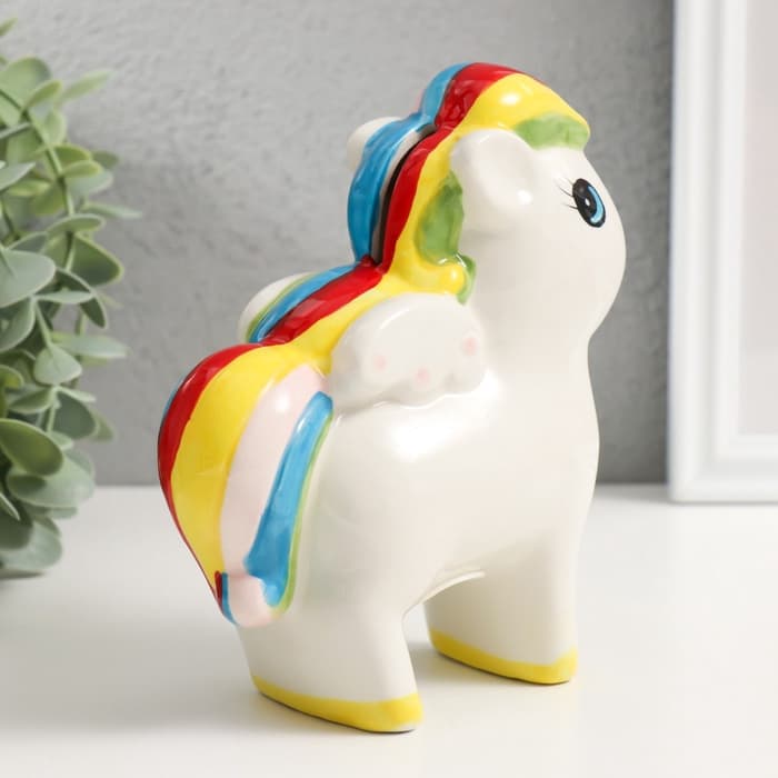 Копилка для денег «Лошадка с крыльями и яркой гривой», керамика, 13×6.5×16 см