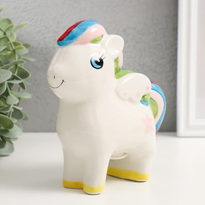 Копилка для денег «Лошадка с крыльями и яркой гривой», керамика, 13×6.5×16 см