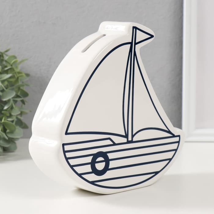 Копилка для денег «Парусник», керамика, белый, 20×5.2×19.5 см