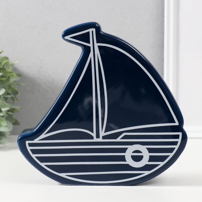 Копилка для денег «Парусник», керамика, синий, 20×5.2×19.5 см