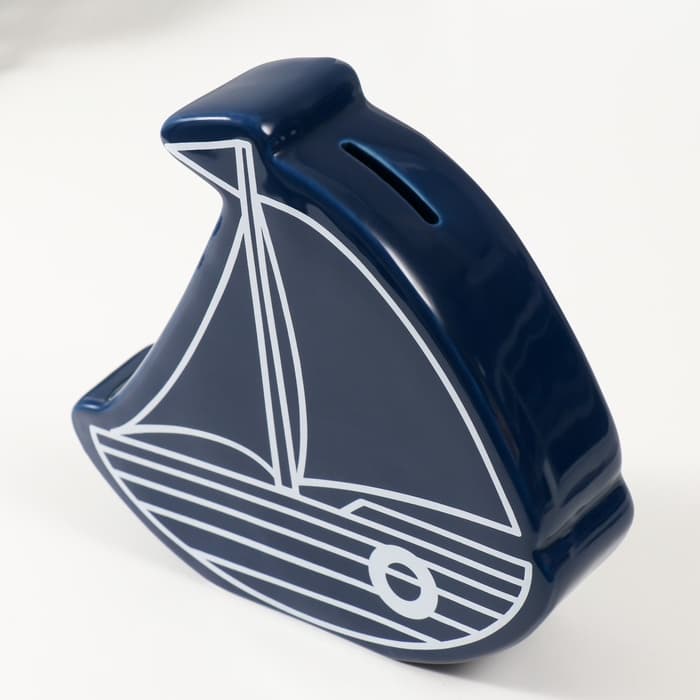 Копилка для денег «Парусник», керамика, синий, 20×5.2×19.5 см