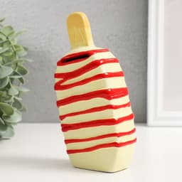 Копилка для денег «Подтаявшее эскимо», керамика, красные полоски, 8.2×3.8×15.5 см
