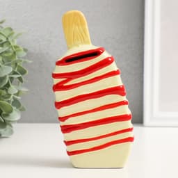 Копилка для денег «Подтаявшее эскимо», керамика, красные полоски, 8.2×3.8×15.5 см