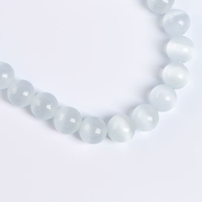 Бусины из натурального камня «Кошачий глаз» набор 50 шт., 1 шт. — 8 мм, белый