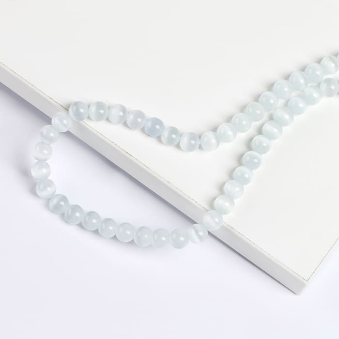 Бусины из натурального камня «Кошачий глаз» набор 50 шт., 1 шт. — 8 мм, белый