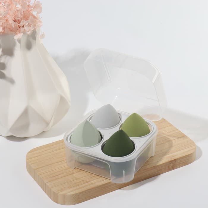 Спонжи для макияжа, набор - 4 шт., увеличиваются при намокании, цвет зелёный