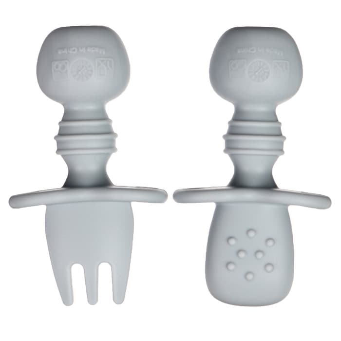 Набор детских столовых приборов, вилка, ложка, серый