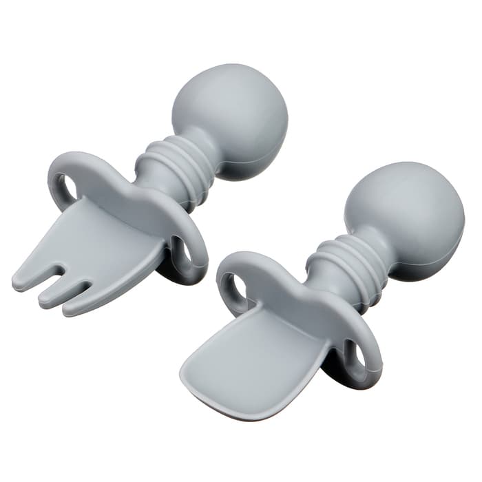 Набор детских столовых приборов, вилка, ложка, серый