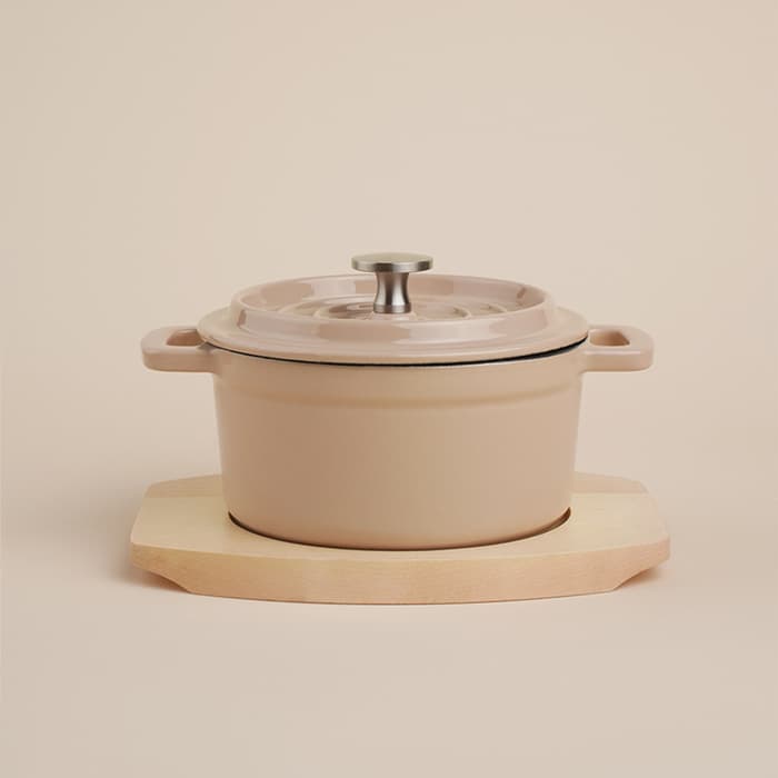 Кастрюля SL Home «Андалусия», 750 мл, d=14 см, h=7 см, с крышкой, на деревянной подставке, эмалированное покрытие, индукция, чугун, бежевая