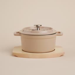 Кастрюля SL Home «Андалусия», 750 мл, d=14 см, h=7 см, с крышкой, на деревянной подставке, эмалированное покрытие, индукция, чугун, бежевая