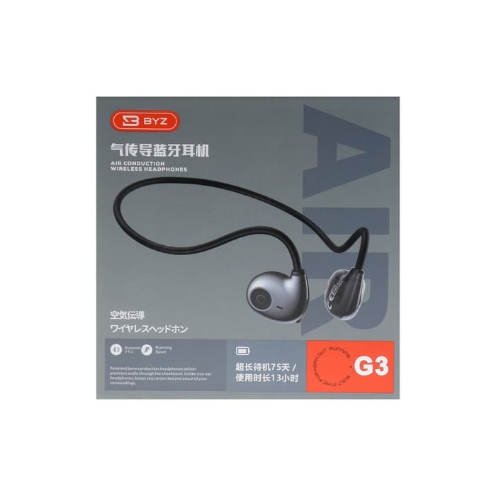 Наушники спортивные беспроводные, с воздушной проводимостью, BYZ G3, вакуумные, Bluetooth 5.2, с микрофоном, 75 мАч, чёрные