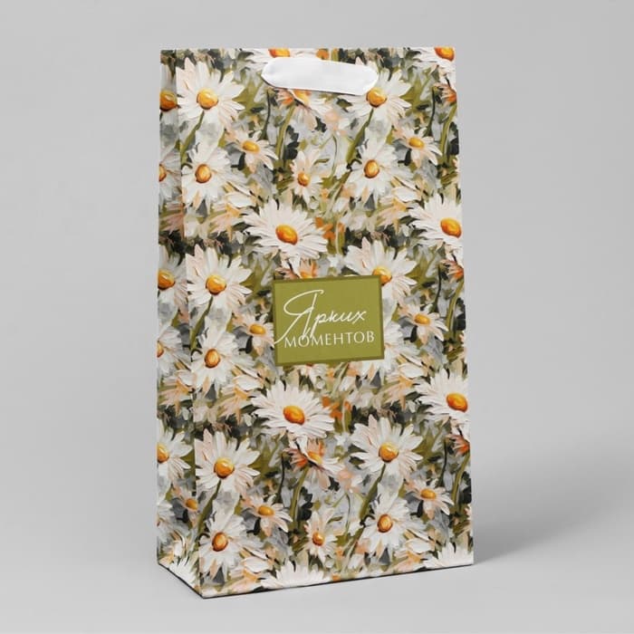 Пакет подарочный под две бутылки, упаковка, «Яркие моменты», 35×20×9 см