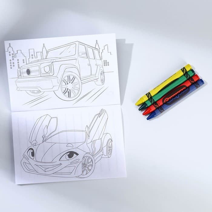 Набор: блокнот-раскраска, восковые мелки 4 шт. «23 февраля»