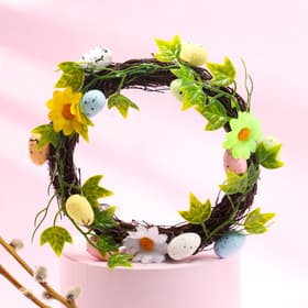 Пасхальный декор, венок на пасху «Яйца и цветы» 20×18×4 см