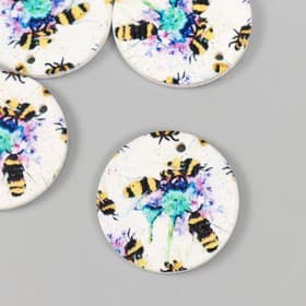 Декор для творчества дерево «Круг. Пчёлки на цветах», d=3 см