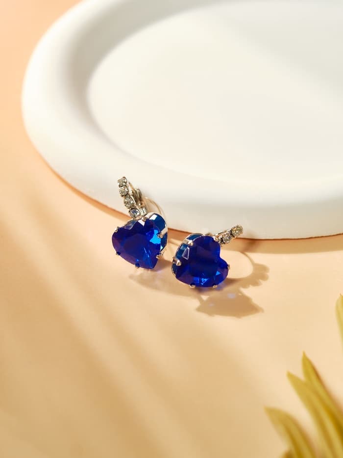 Серьги со стразами «Сердце», мерцание, синие в серебре