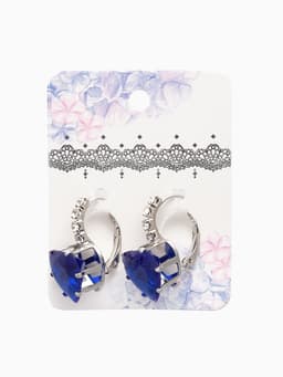 Серьги со стразами «Сердце», мерцание, синие в серебре