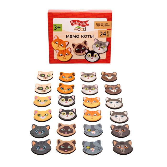Игра настольная мемо Десятое Королевство «Коты» Far far land wood (24 фишки в коробке)