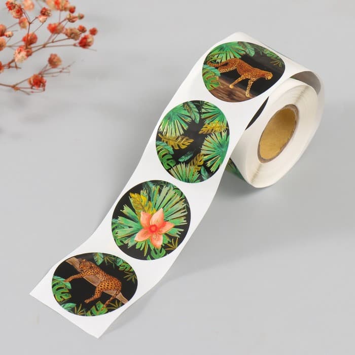 Наклейка бумага «Гепарды», тиснение золото, d=3.8 см, 252 шт. в рулоне