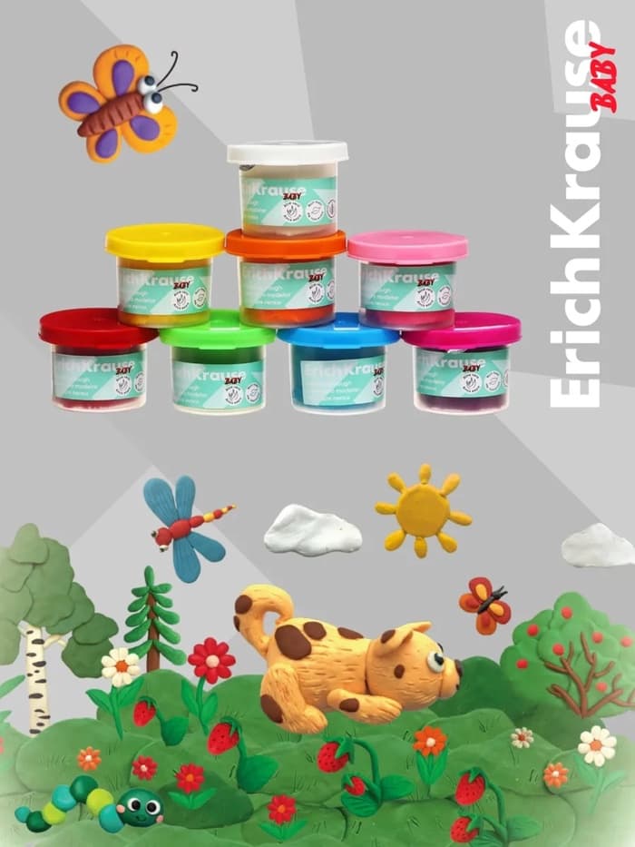 Тесто для лепки ErichKrause Baby, 8 цветов по 35 г, с алоэ вера